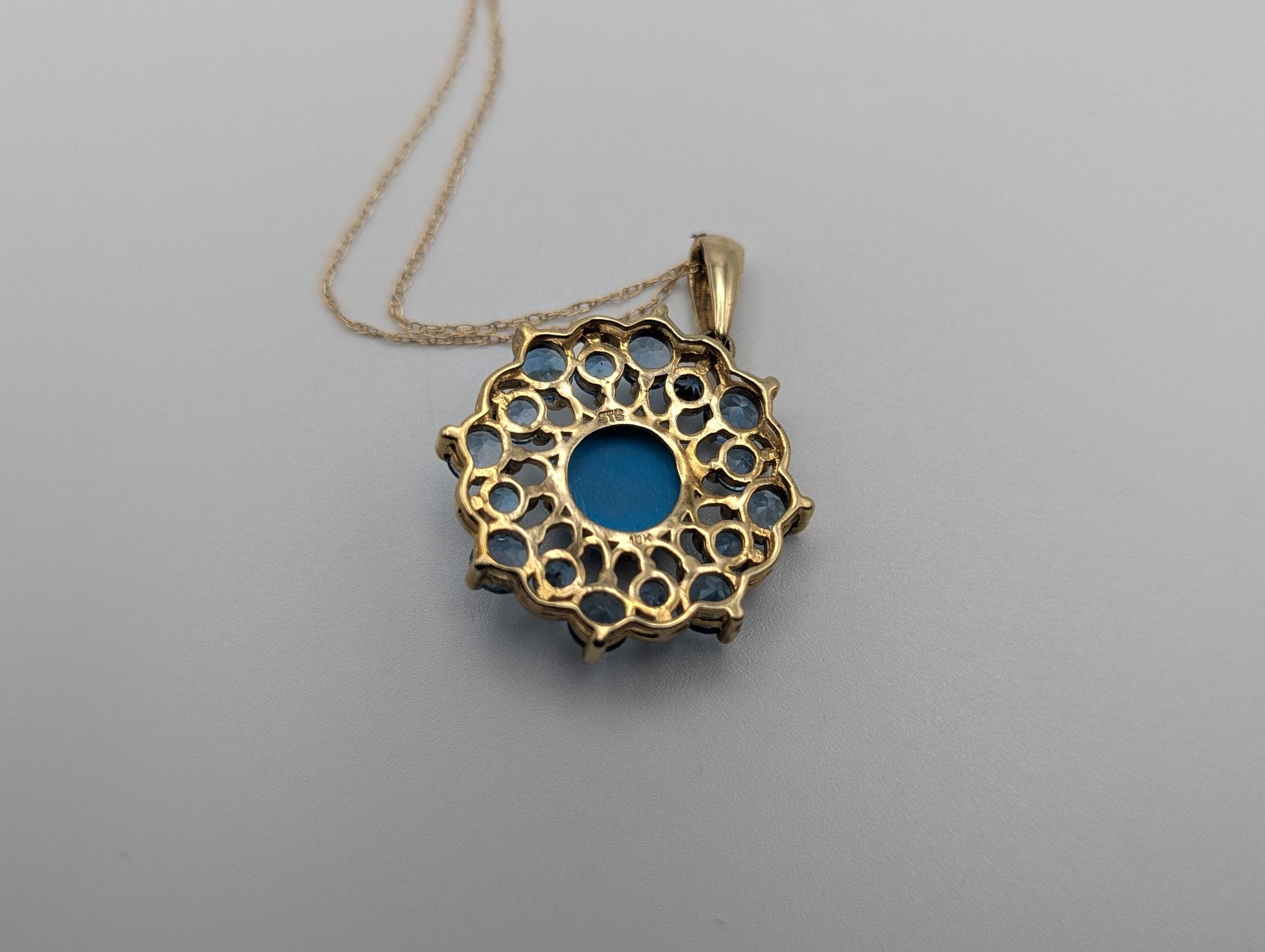 10k Solid Gold Flower Cluster Turquoise Blue Spinels Necklace. Cluster Spinel Necklace.