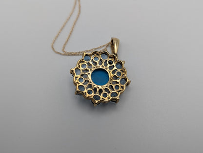 10k Solid Gold Flower Cluster Turquoise Blue Spinels Necklace. Cluster Spinel Necklace.