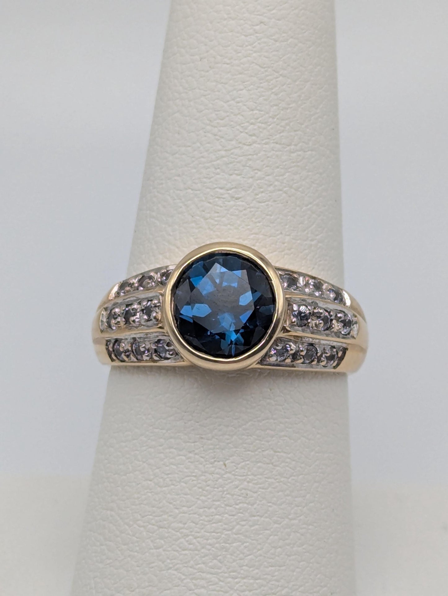 10k Yellow Gold Blue Topaz and Spinel Ring Statement Cocktail Pinky Signet Ring.