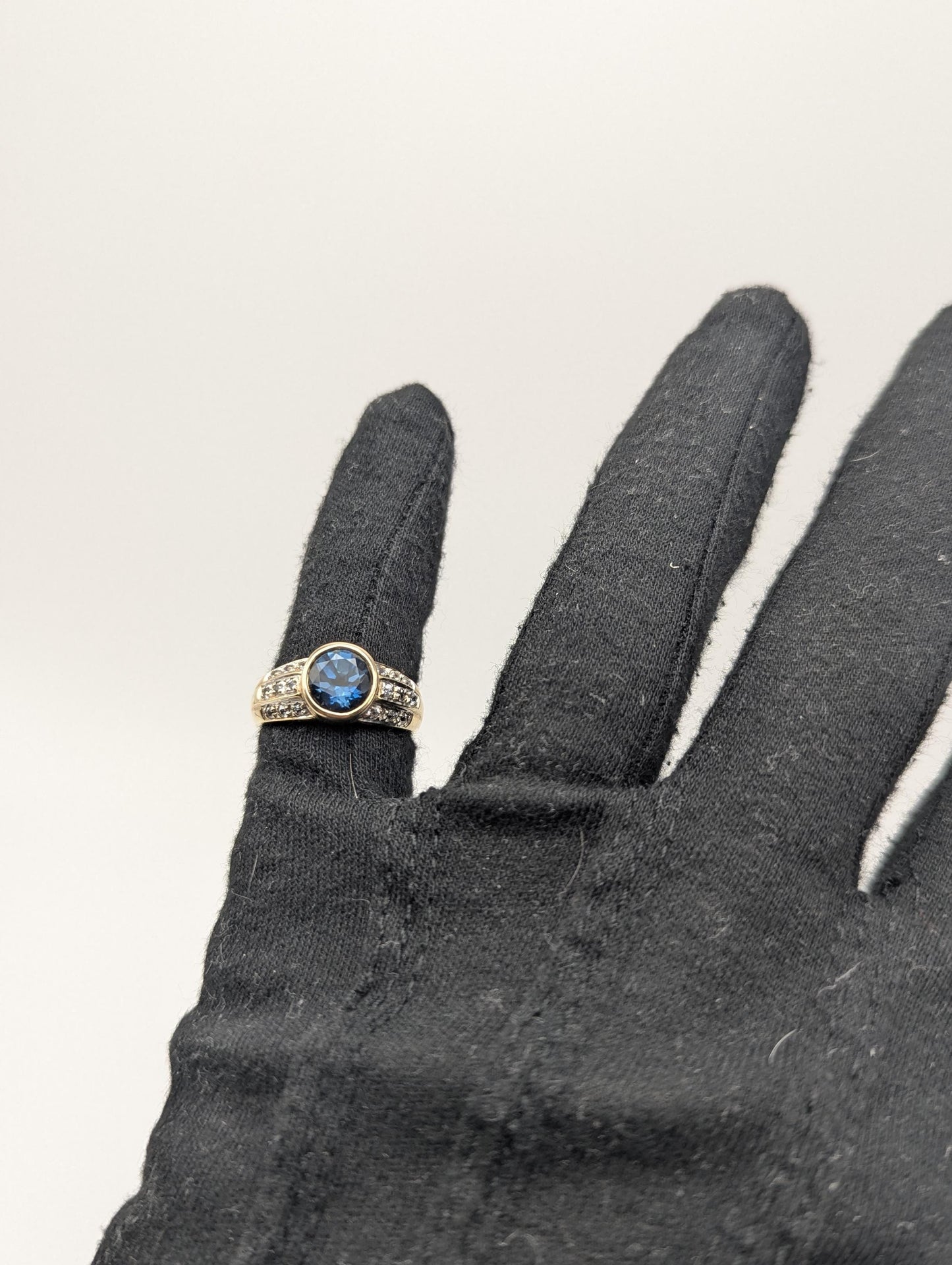10k Yellow Gold Blue Topaz and Spinel Ring Statement Cocktail Pinky Signet Ring.