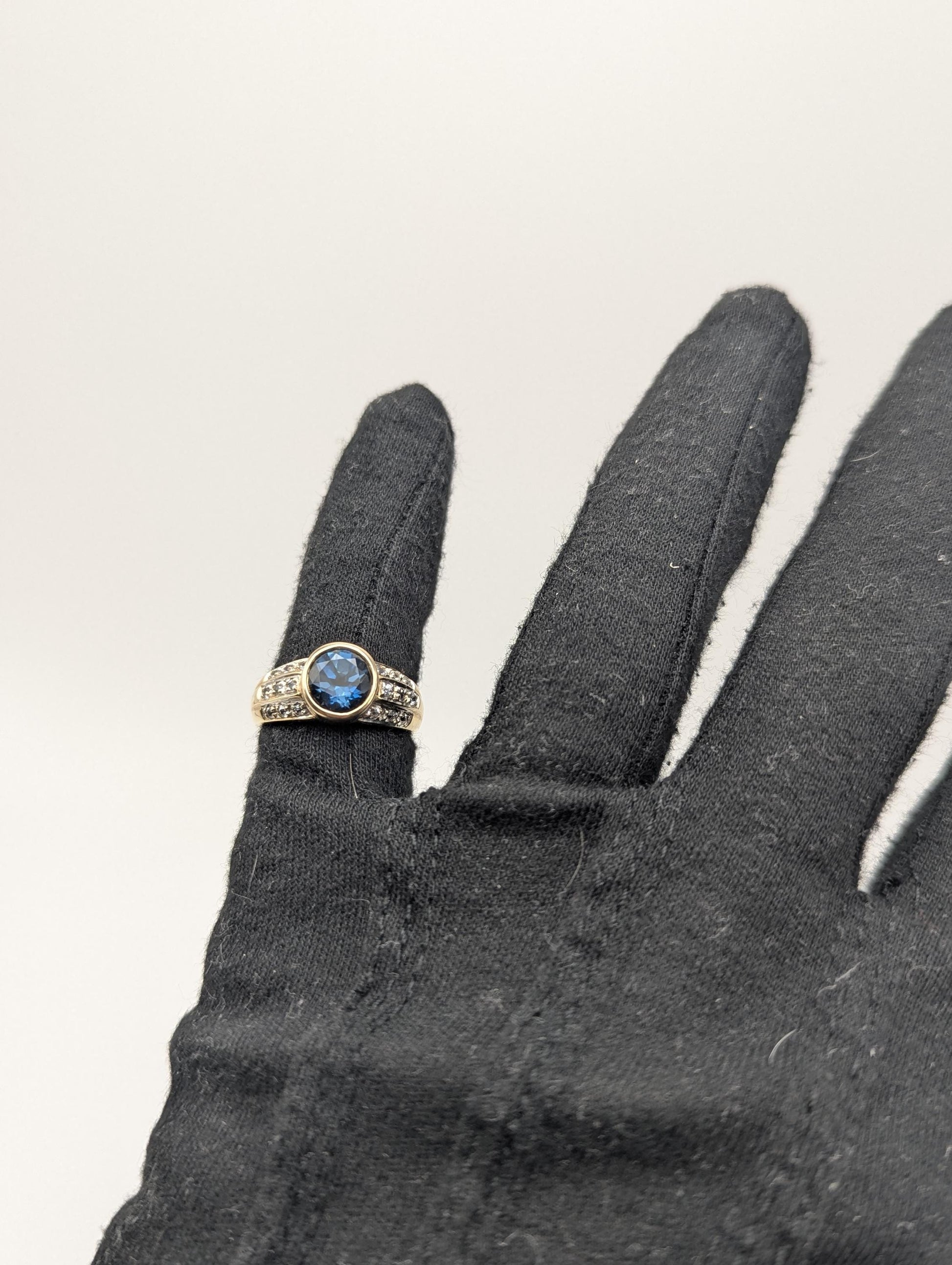 10k Yellow Gold Blue Topaz and Spinel Ring Statement Cocktail Pinky Signet Ring.