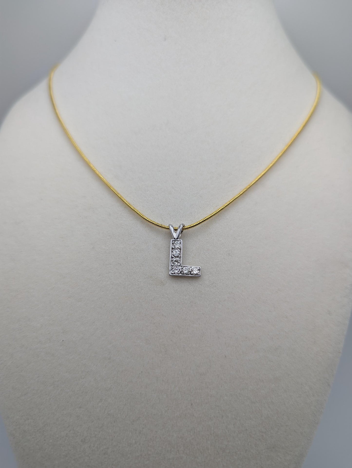 14K White Gold .50ctw Diamond Letter L Pendant. Initial " L " Diamond Necklace Charm.