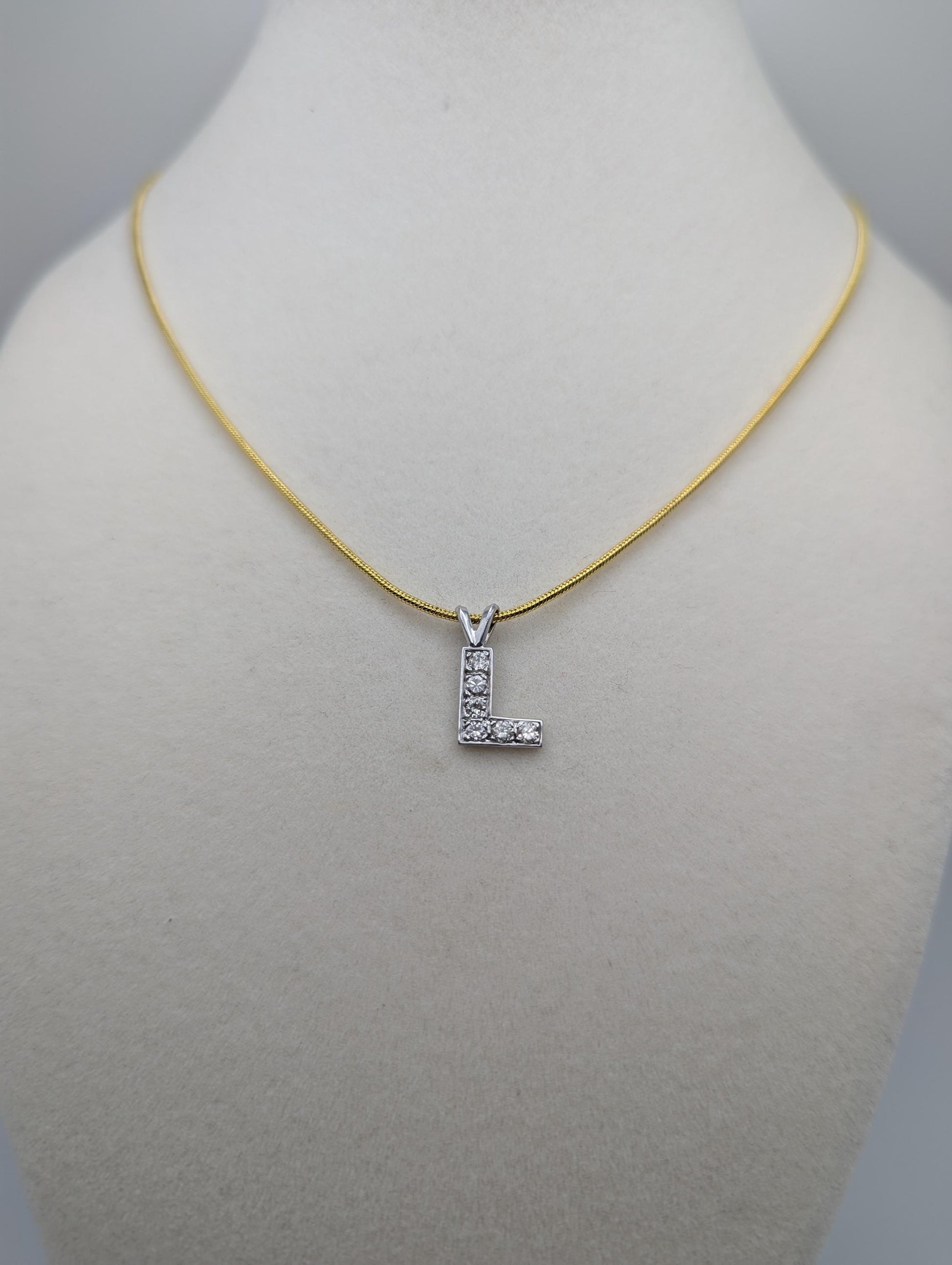 14K White Gold .50ctw Diamond Letter L Pendant. Initial " L " Diamond Necklace Charm.