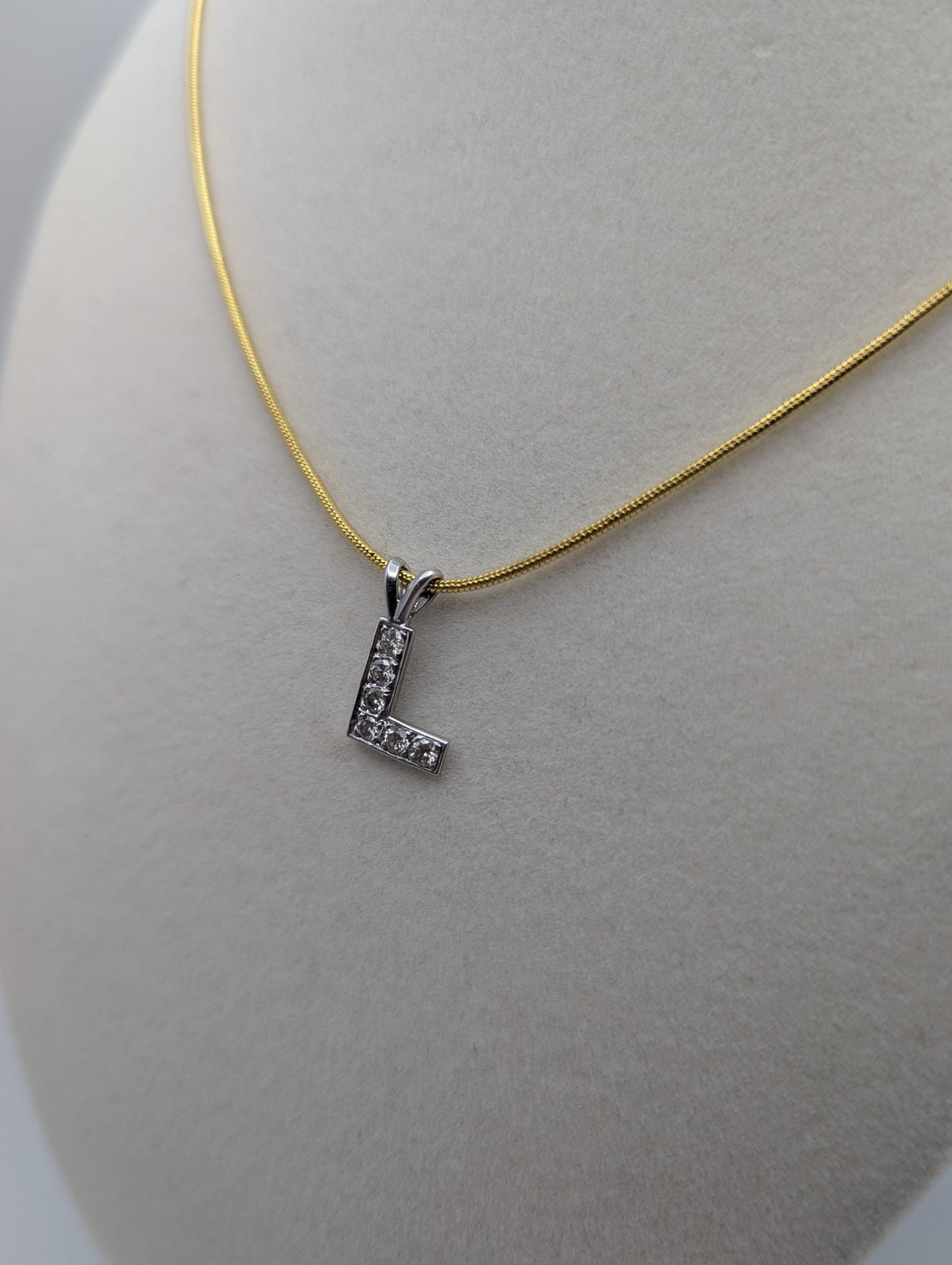 14K White Gold .50ctw Diamond Letter L Pendant. Initial " L " Diamond Necklace Charm.