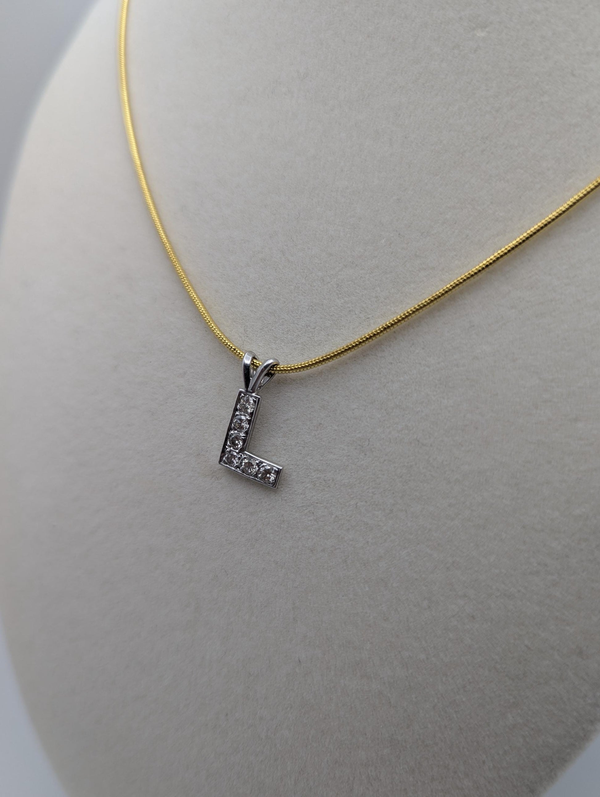 14K White Gold .50ctw Diamond Letter L Pendant. Initial " L " Diamond Necklace Charm.