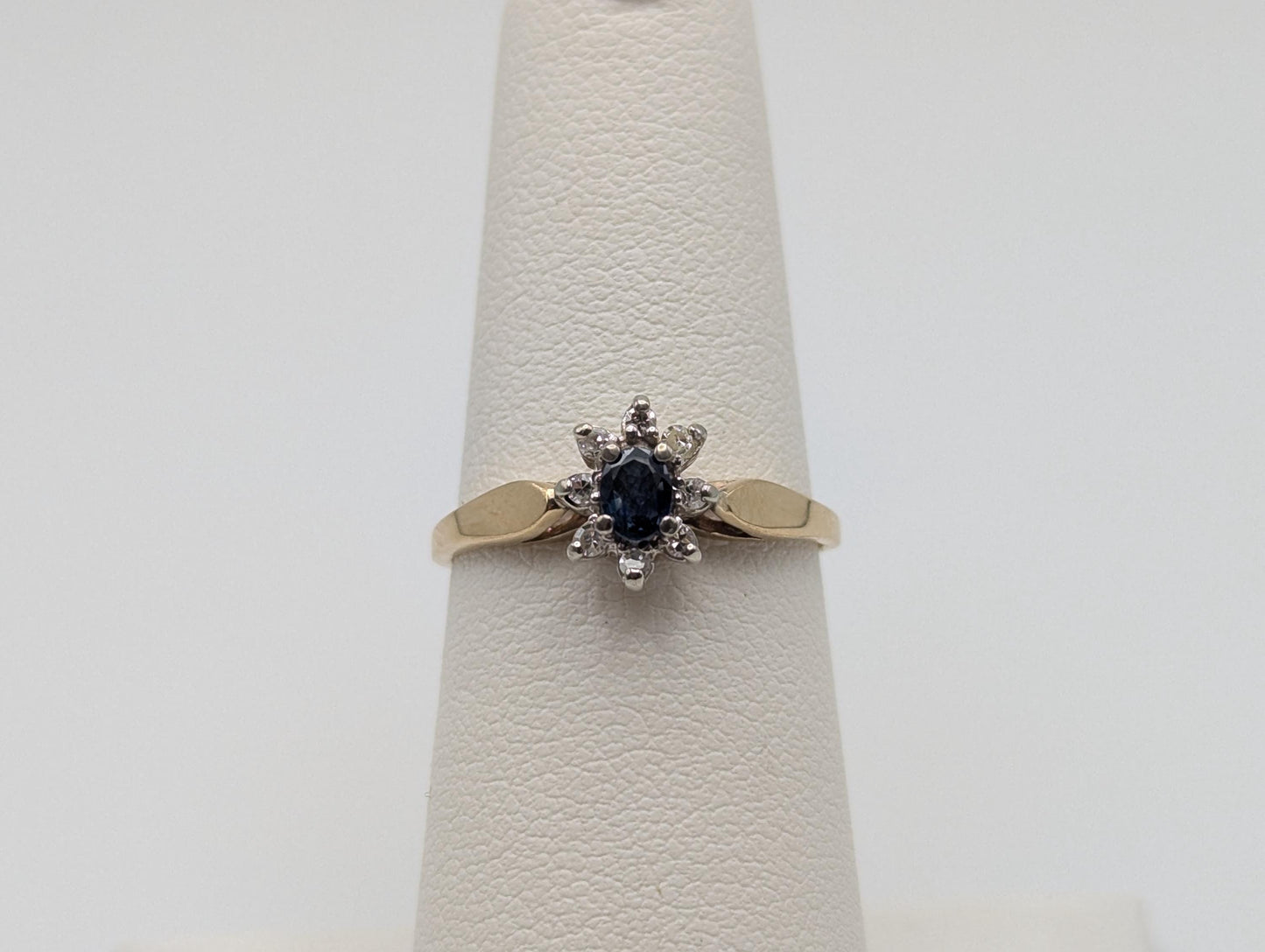 10k Yellow Gold Blue Sapphire Diamond Wedding Love Ring Promise Band