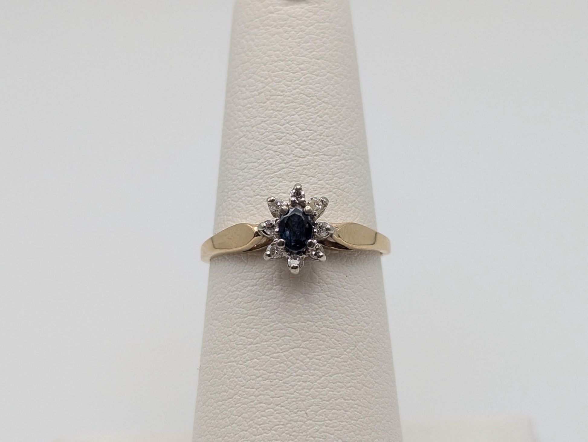 10k Yellow Gold Blue Sapphire Diamond Wedding Love Ring Promise Band