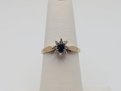 10k Yellow Gold Blue Sapphire Diamond Wedding Love Ring Promise Band