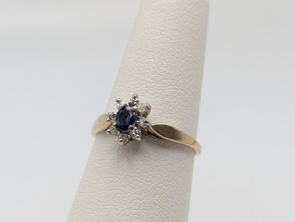 10k Yellow Gold Blue Sapphire Diamond Wedding Love Ring Promise Band