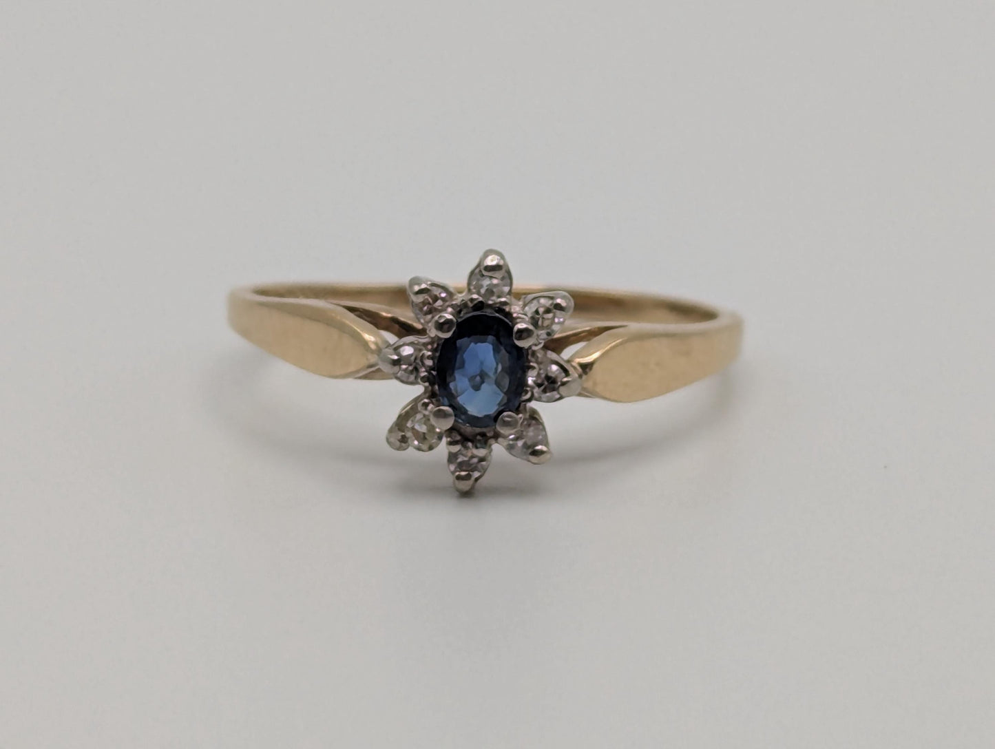 10k Yellow Gold Blue Sapphire Diamond Wedding Love Ring Promise Band