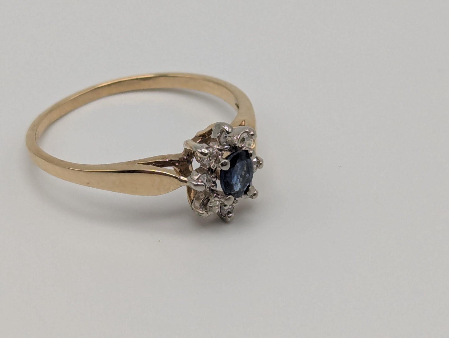 10k Yellow Gold Blue Sapphire Diamond Wedding Love Ring Promise Band