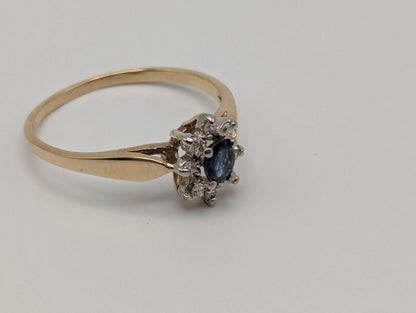 10k Yellow Gold Blue Sapphire Diamond Wedding Love Ring Promise Band