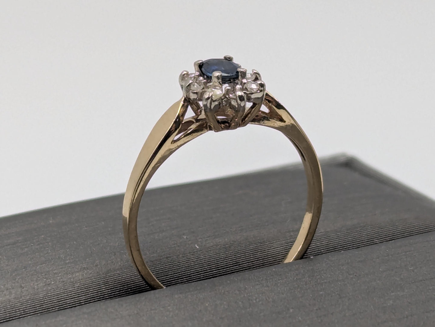 10k Yellow Gold Blue Sapphire Diamond Wedding Love Ring Promise Band