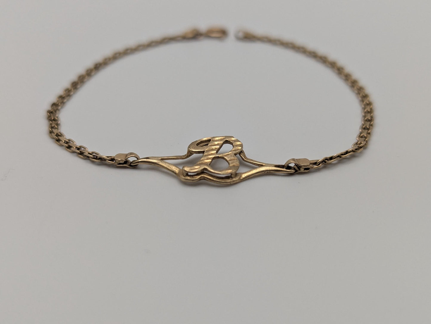 10k Yellow Gold Initial B Tennis Bracelet 6.5" Rectangle Link Bracelet