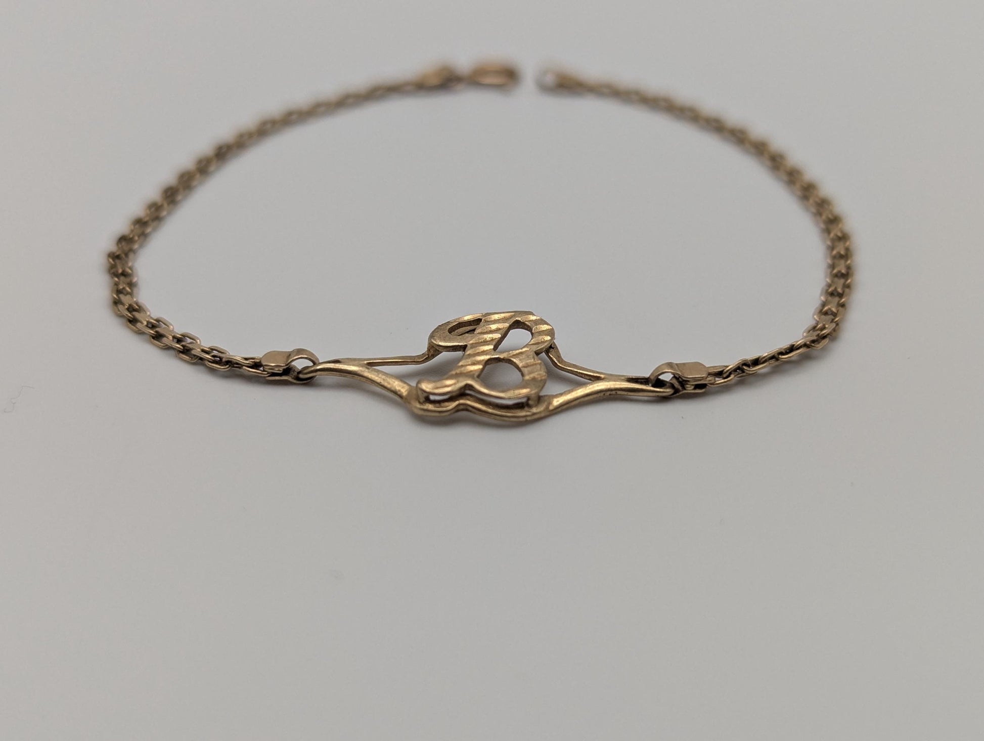 10k Yellow Gold Initial B Tennis Bracelet 6.5" Rectangle Link Bracelet