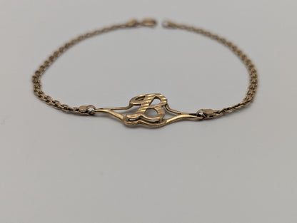 10k Yellow Gold Initial B Tennis Bracelet 6.5" Rectangle Link Bracelet