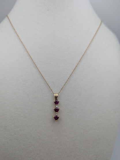 10k Gold Diamond & Ruby 3 Heat Love Stone Journey Necklace Pendant Yellow Gold Chain