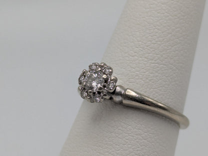 14k White Gold Diamond Flower Ring Promise Engagement Daisy Wedding Band.