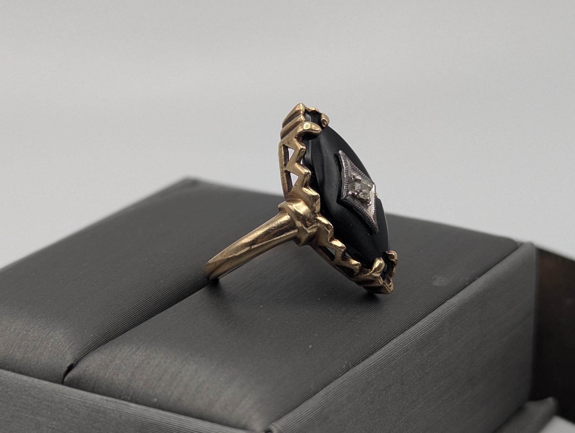 Vintage 10k Art Deco Black Onyx Ring Midnight Statemen Ring Pinky