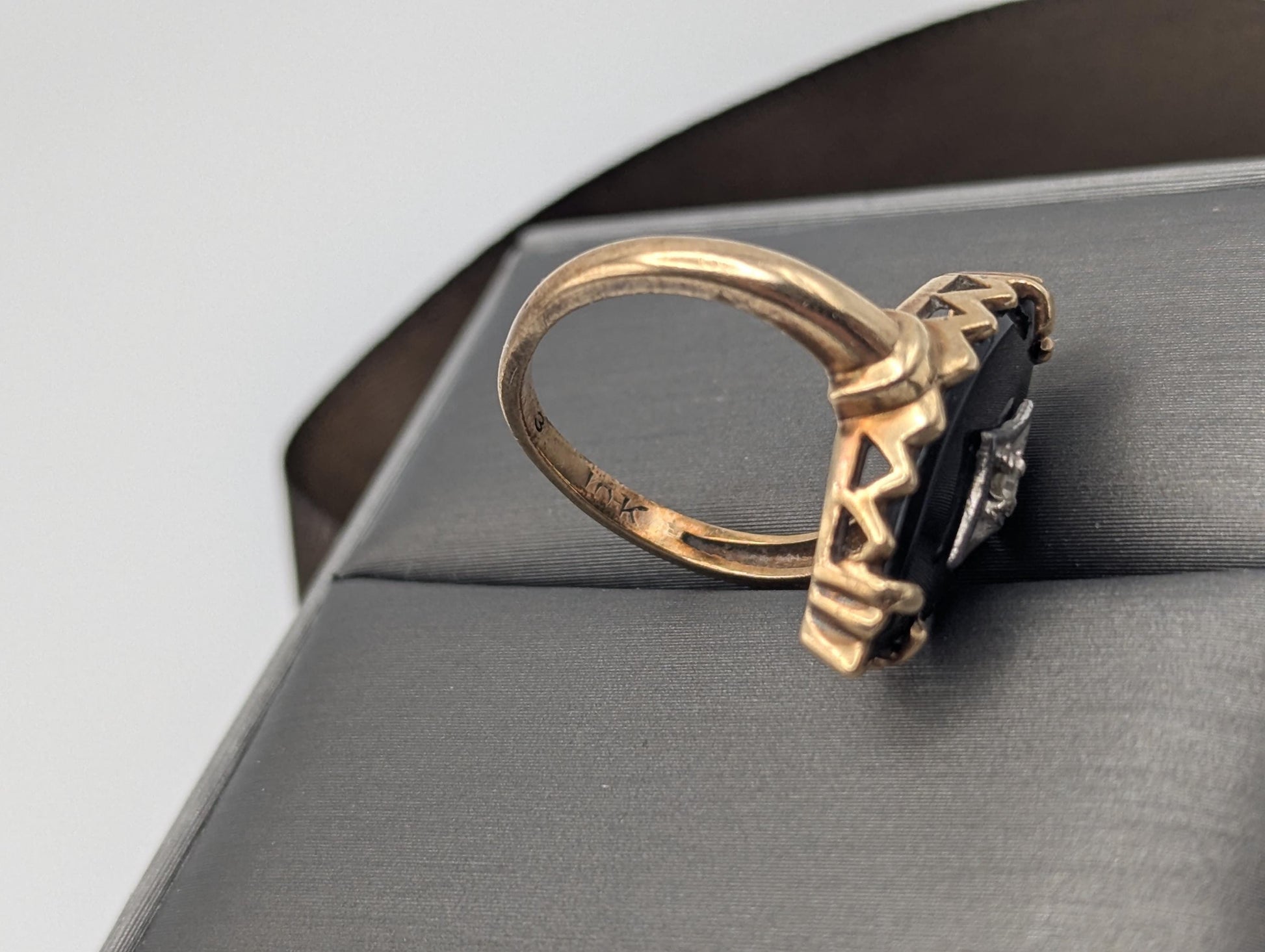 Vintage 10k Art Deco Black Onyx Ring Midnight Statemen Ring Pinky