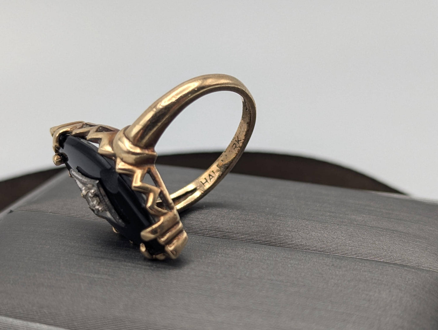 Vintage 10k Art Deco Black Onyx Ring Midnight Statemen Ring Pinky