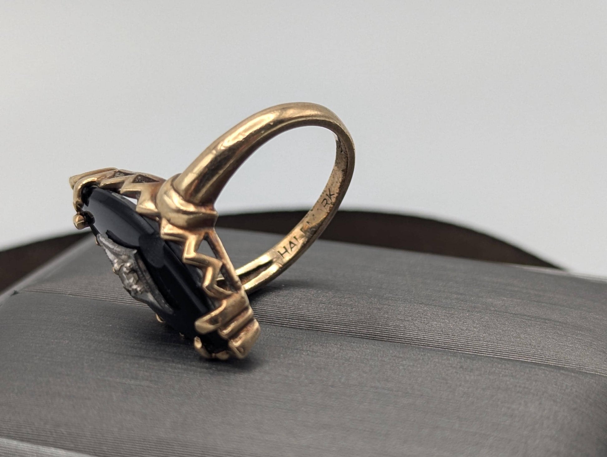 Vintage 10k Art Deco Black Onyx Ring Midnight Statemen Ring Pinky