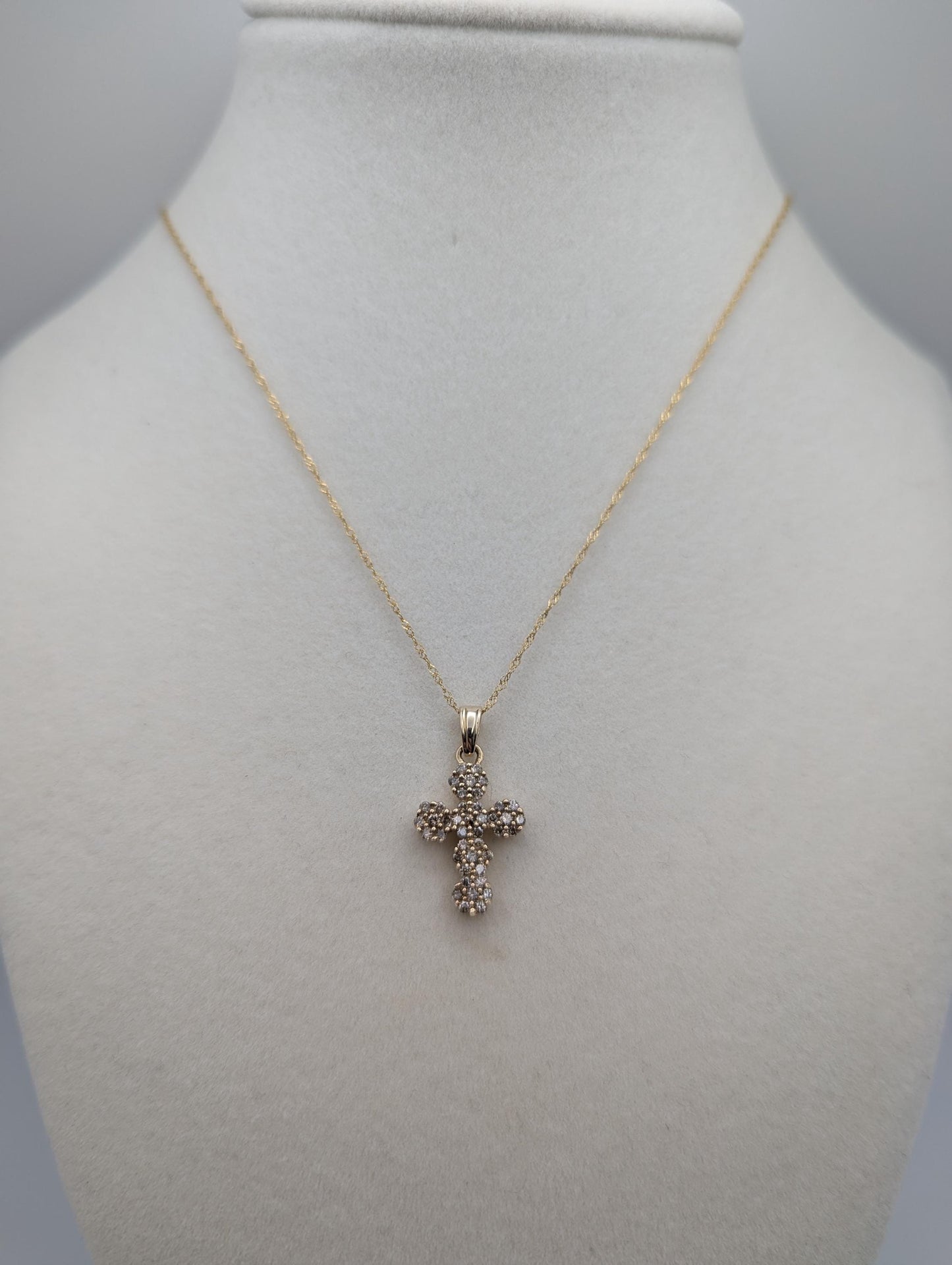 10k Yellow Gold .65ctw Diamond Cross Pendant Necklace 17 " Crucifix Necklace