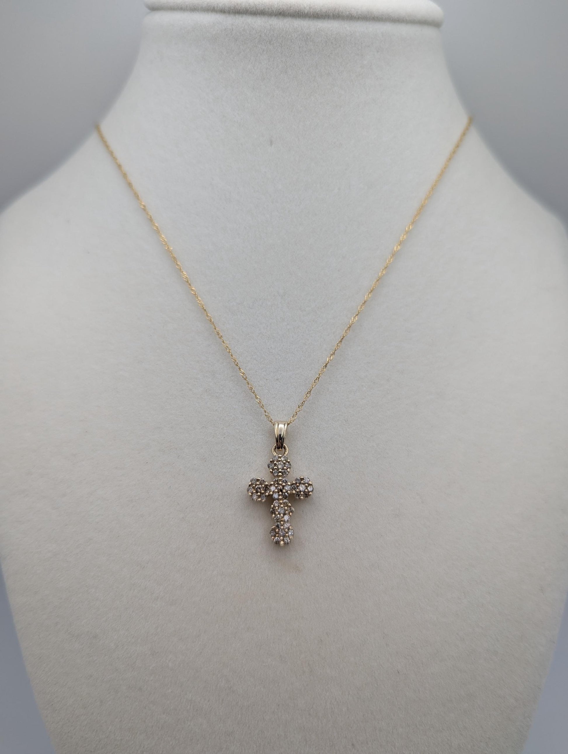 10k Yellow Gold .65ctw Diamond Cross Pendant Necklace 17 " Crucifix Necklace