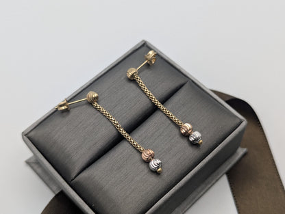 14K Multi- Gold Drop Dangle Earrings Rose White Gold Beaded Chain Drop Earrings