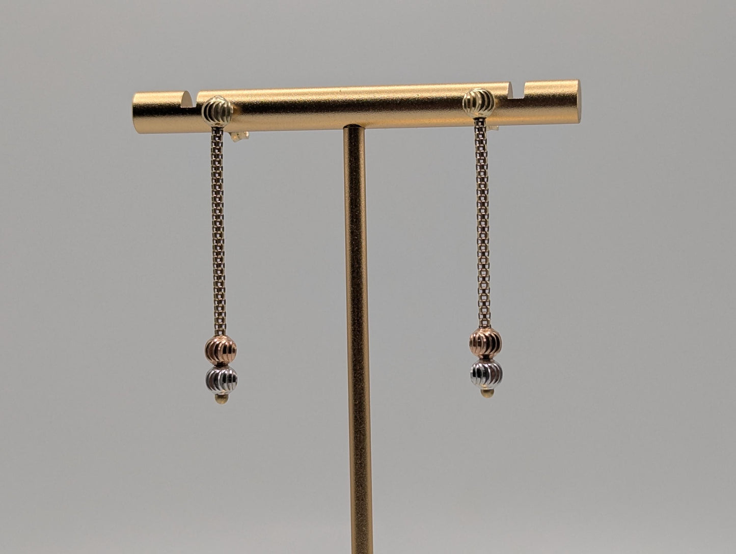 14K Multi- Gold Drop Dangle Earrings Rose White Gold Beaded Chain Drop Earrings