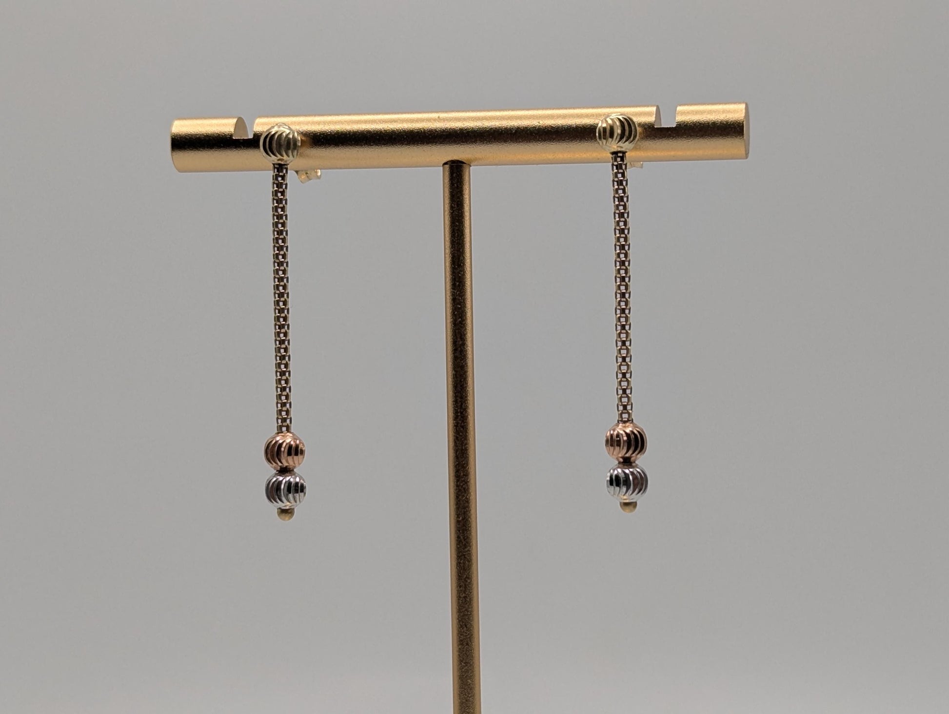 14K Multi- Gold Drop Dangle Earrings Rose White Gold Beaded Chain Drop Earrings