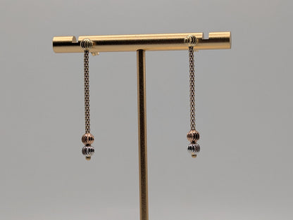 14K Multi- Gold Drop Dangle Earrings Rose White Gold Beaded Chain Drop Earrings