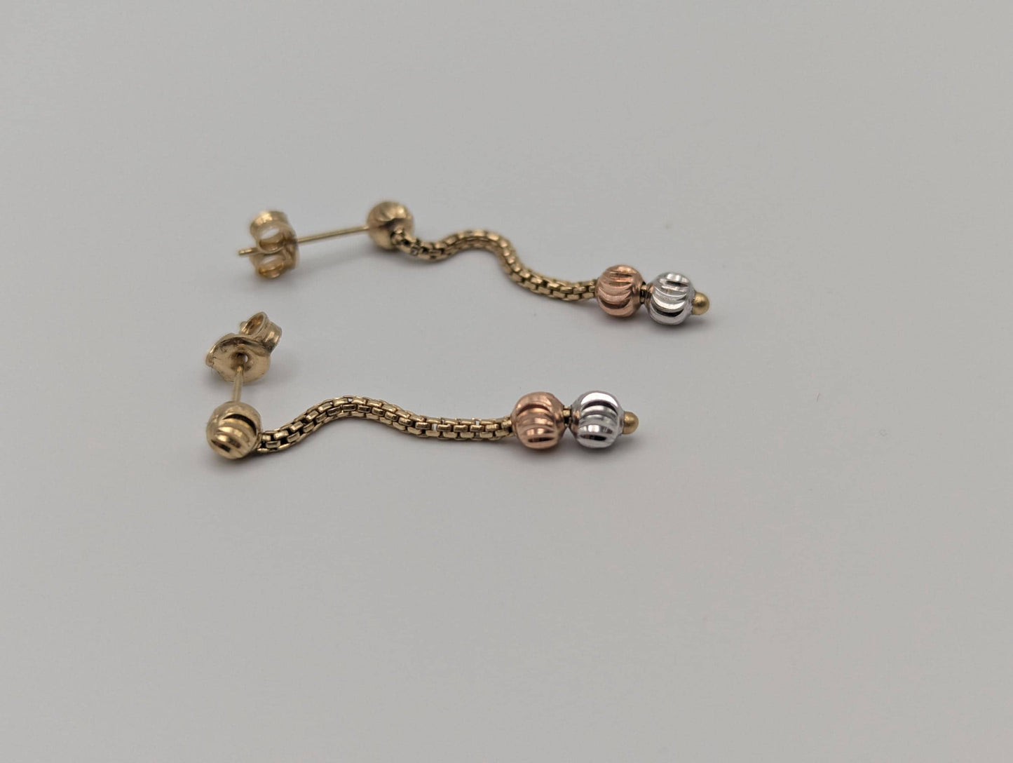 14K Multi- Gold Drop Dangle Earrings Rose White Gold Beaded Chain Drop Earrings