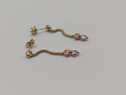 14K Multi- Gold Drop Dangle Earrings Rose White Gold Beaded Chain Drop Earrings