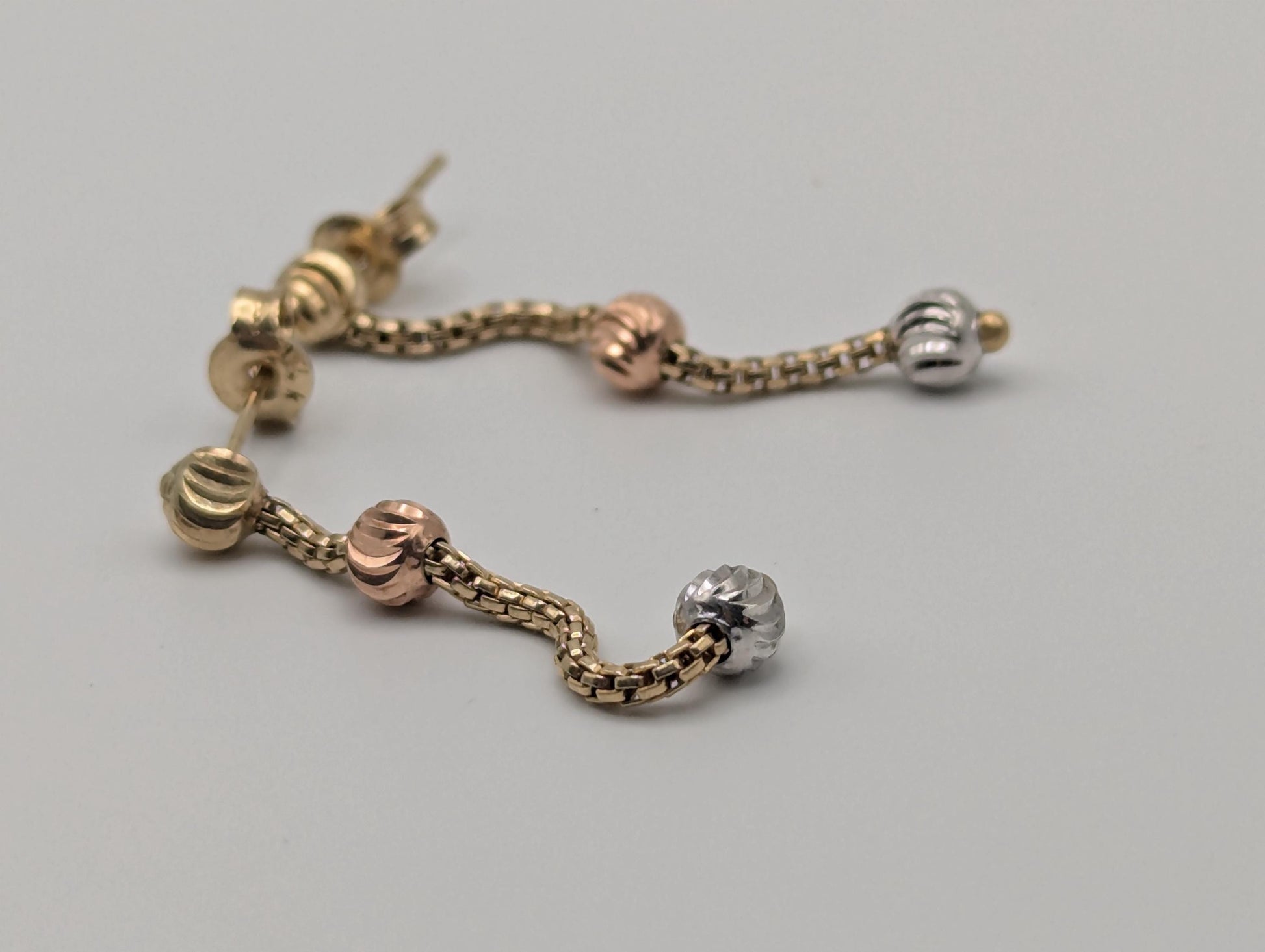 14K Multi- Gold Drop Dangle Earrings Rose White Gold Beaded Chain Drop Earrings
