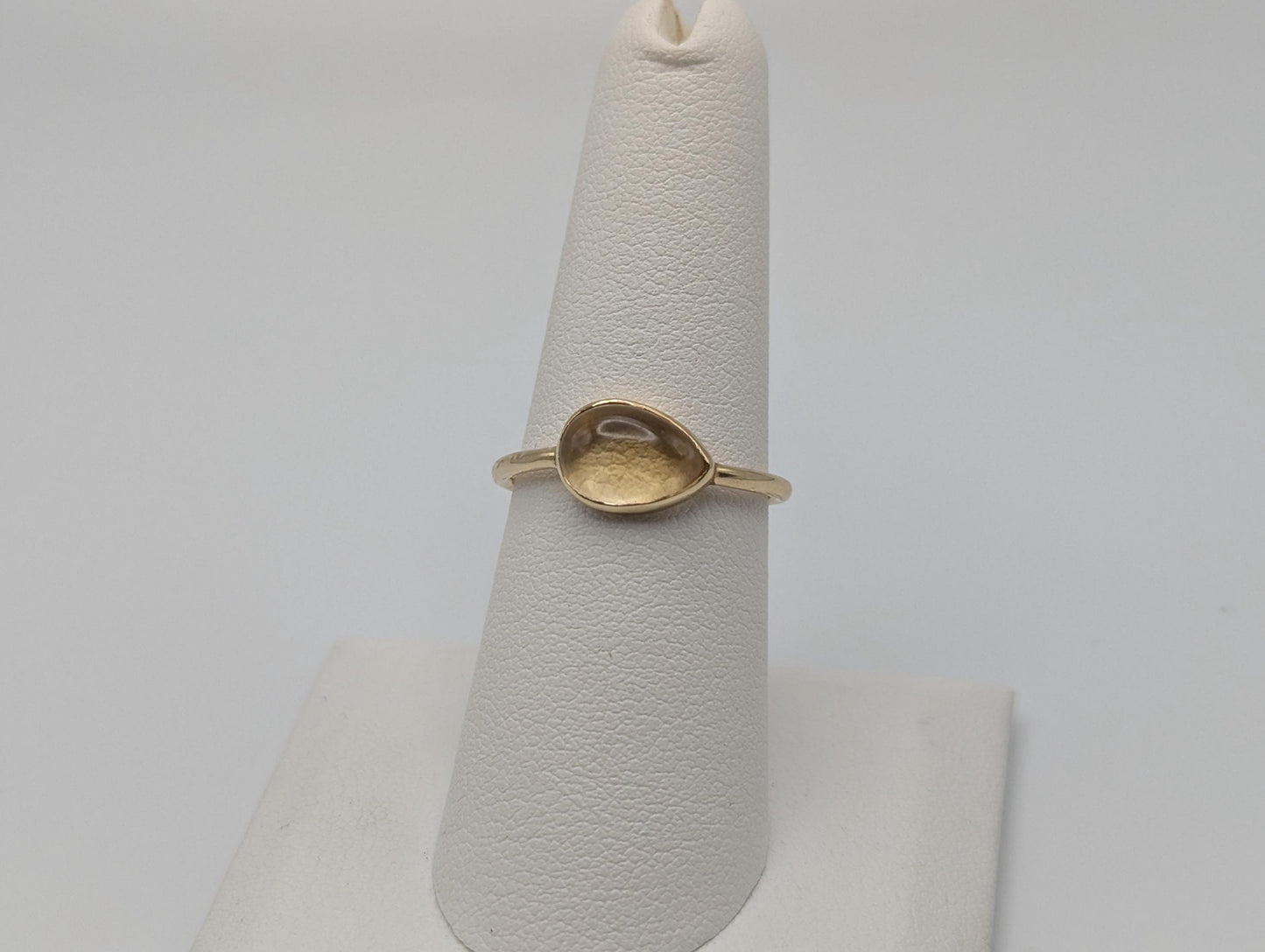 14k Yellow Gold Citrine Stackable Band. Pear Shaped Gold Band.
