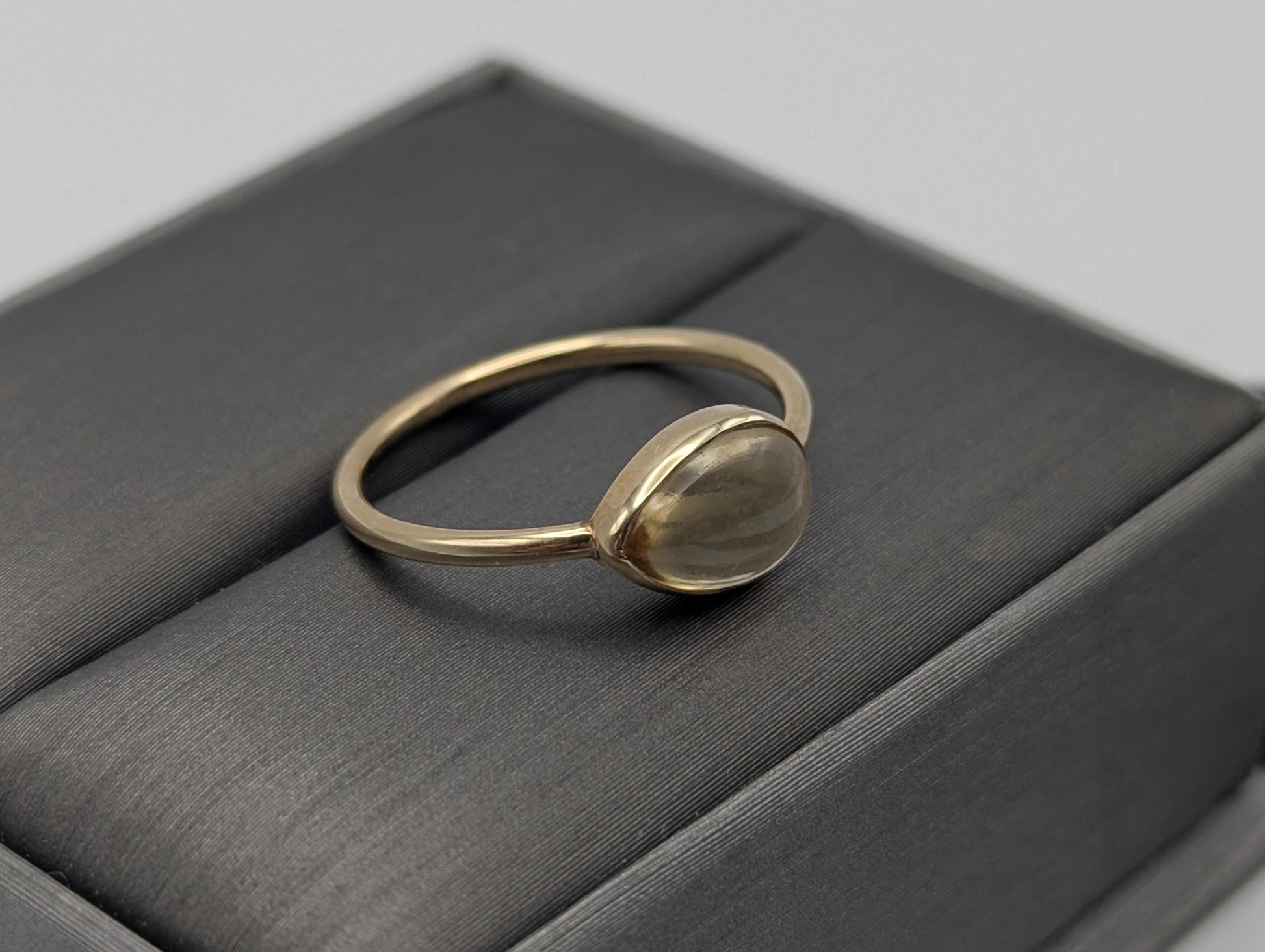 14k Yellow Gold Citrine Stackable Band. Pear Shaped Gold Band.