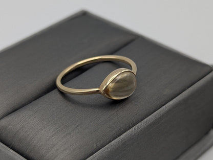14k Yellow Gold Citrine Stackable Band. Pear Shaped Gold Band.