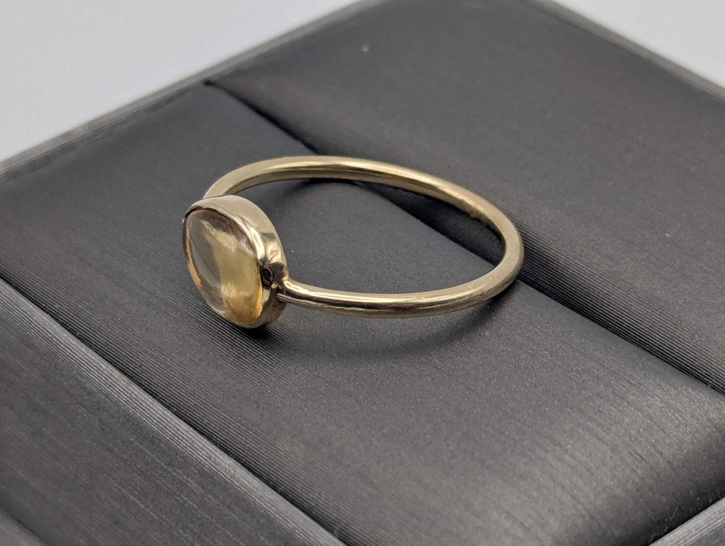 14k Yellow Gold Citrine Stackable Band. Pear Shaped Gold Band.