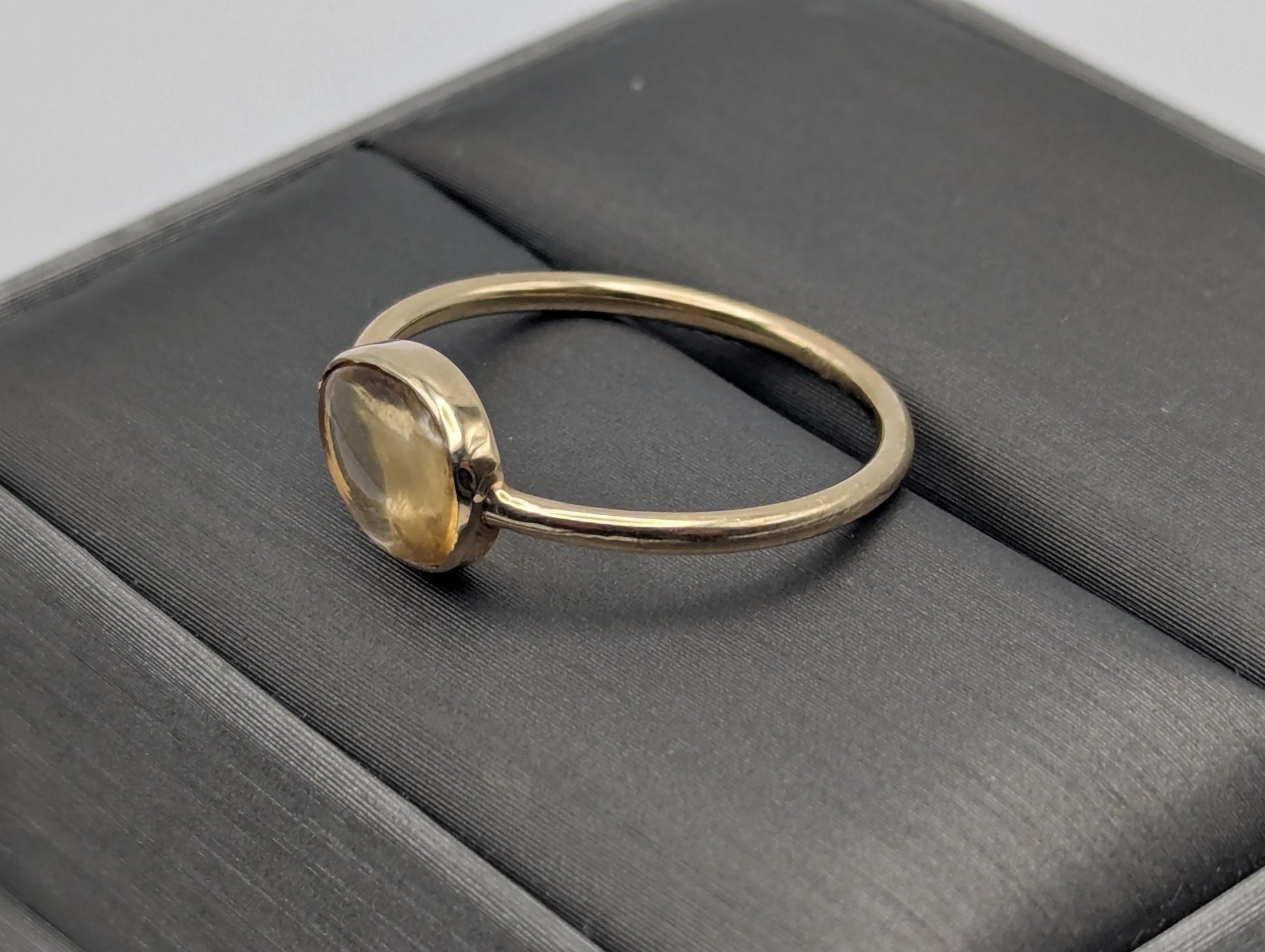 14k Yellow Gold Citrine Stackable Band. Pear Shaped Gold Band.