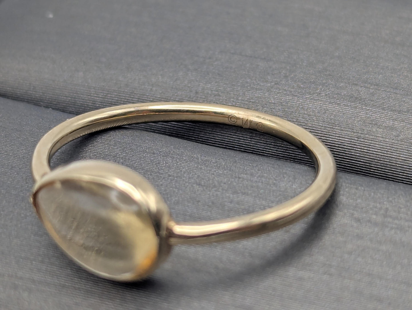 14k Yellow Gold Citrine Stackable Band. Pear Shaped Gold Band.