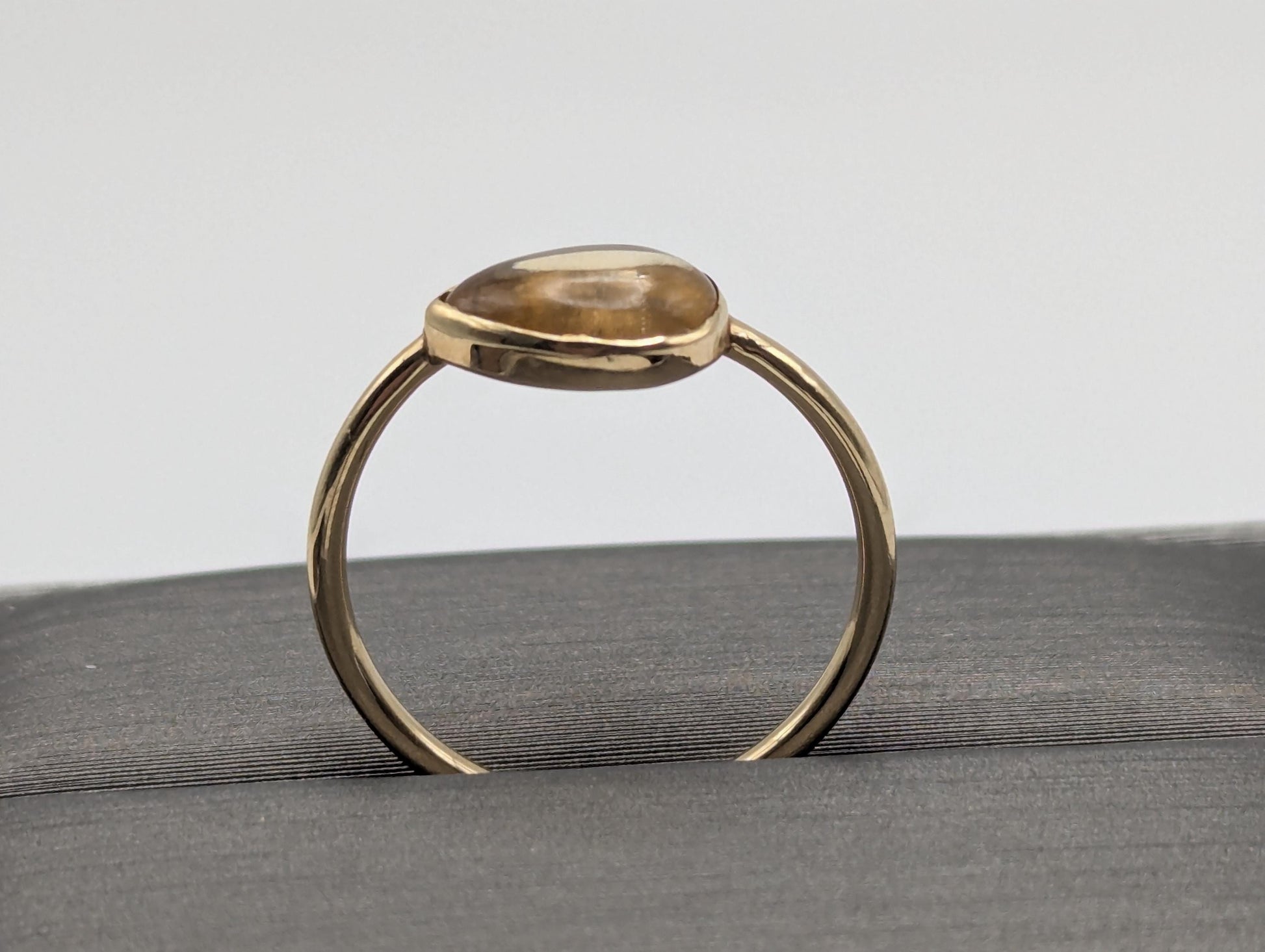 14k Yellow Gold Citrine Stackable Band. Pear Shaped Gold Band.