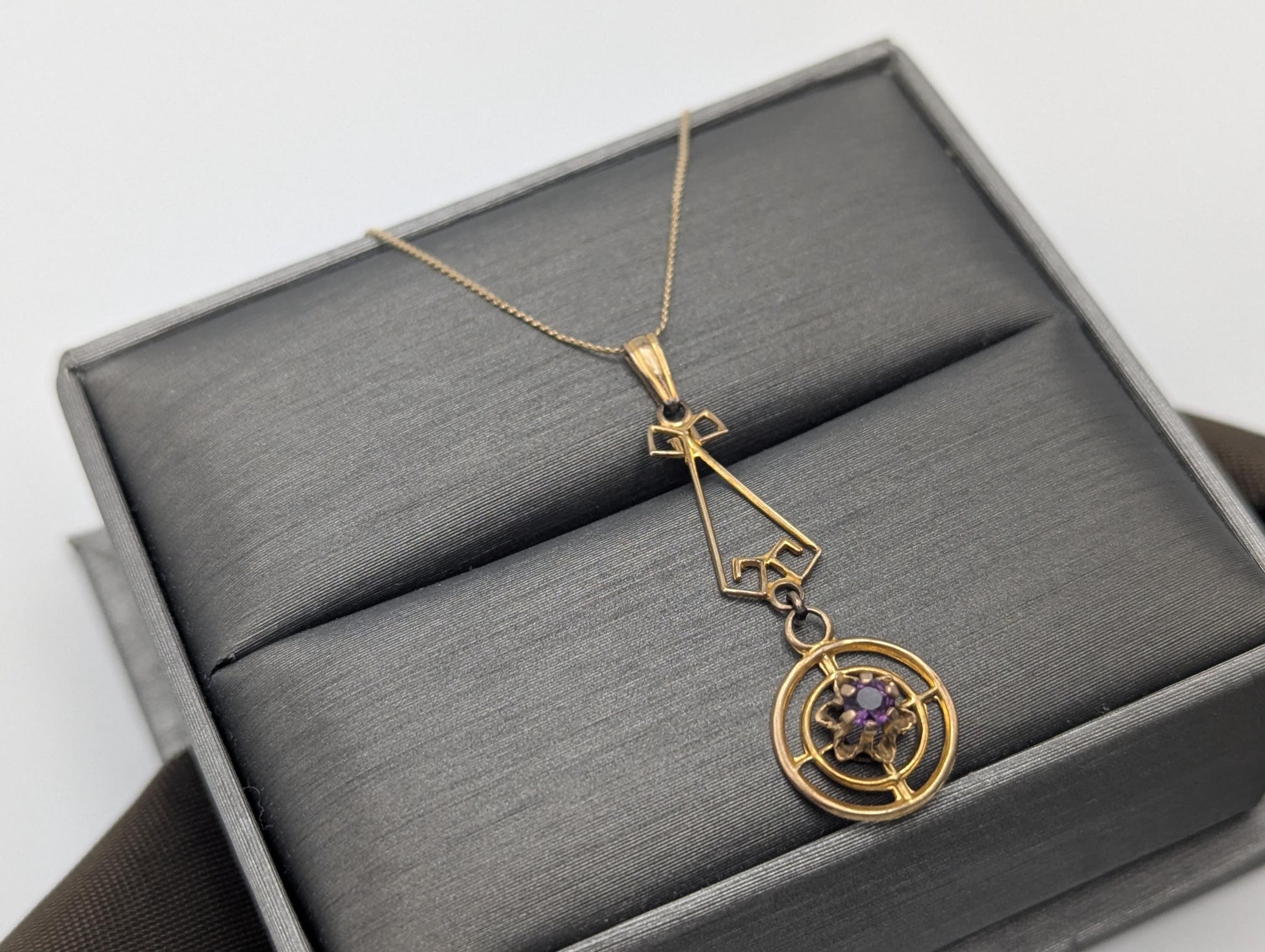 Victorian 14k Italy Lavaliere Amethyst Necklace. Vintage Victorian Necklace. 19"