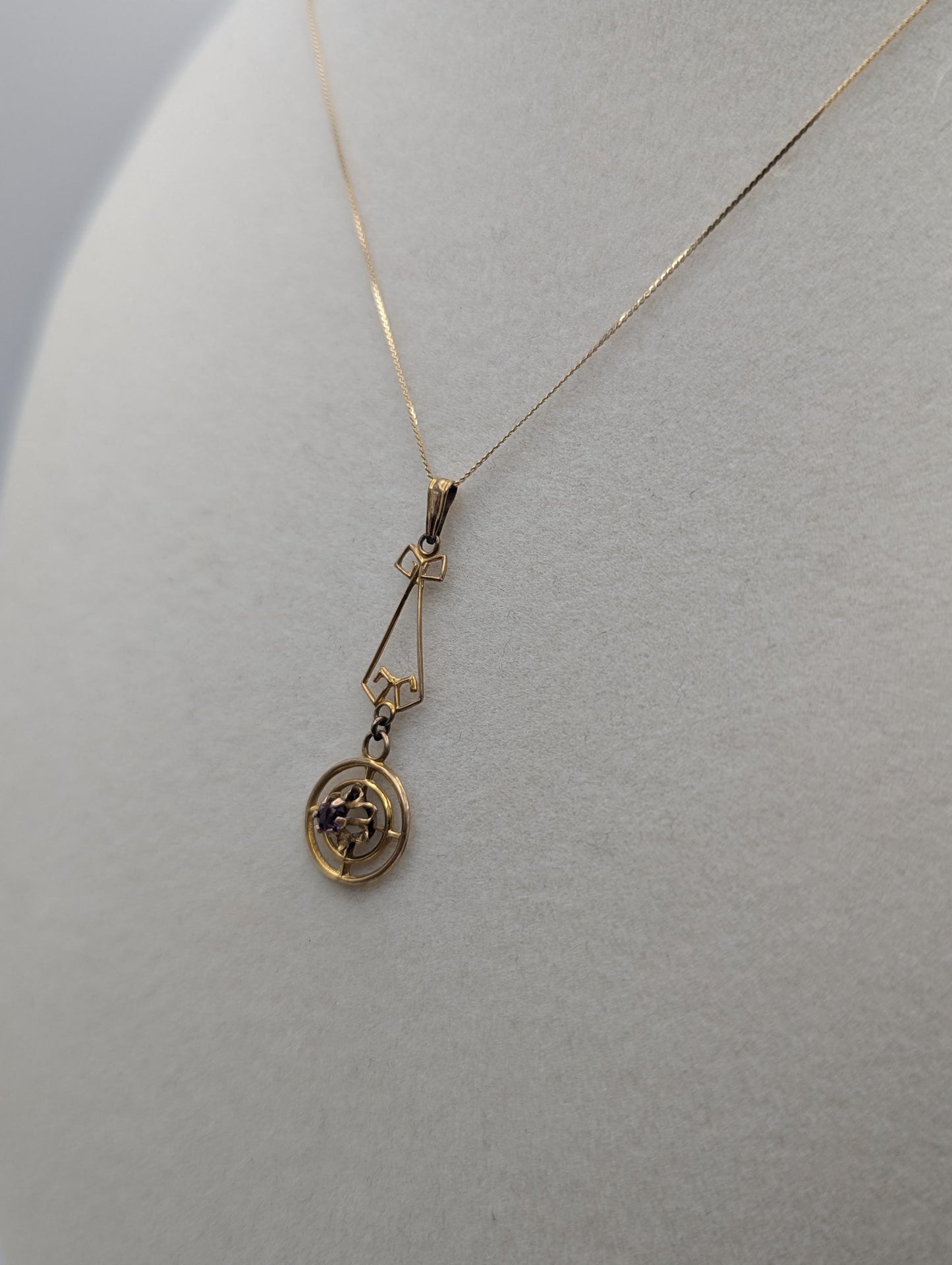 Victorian 14k Italy Lavaliere Amethyst Necklace. Vintage Victorian Necklace. 19"