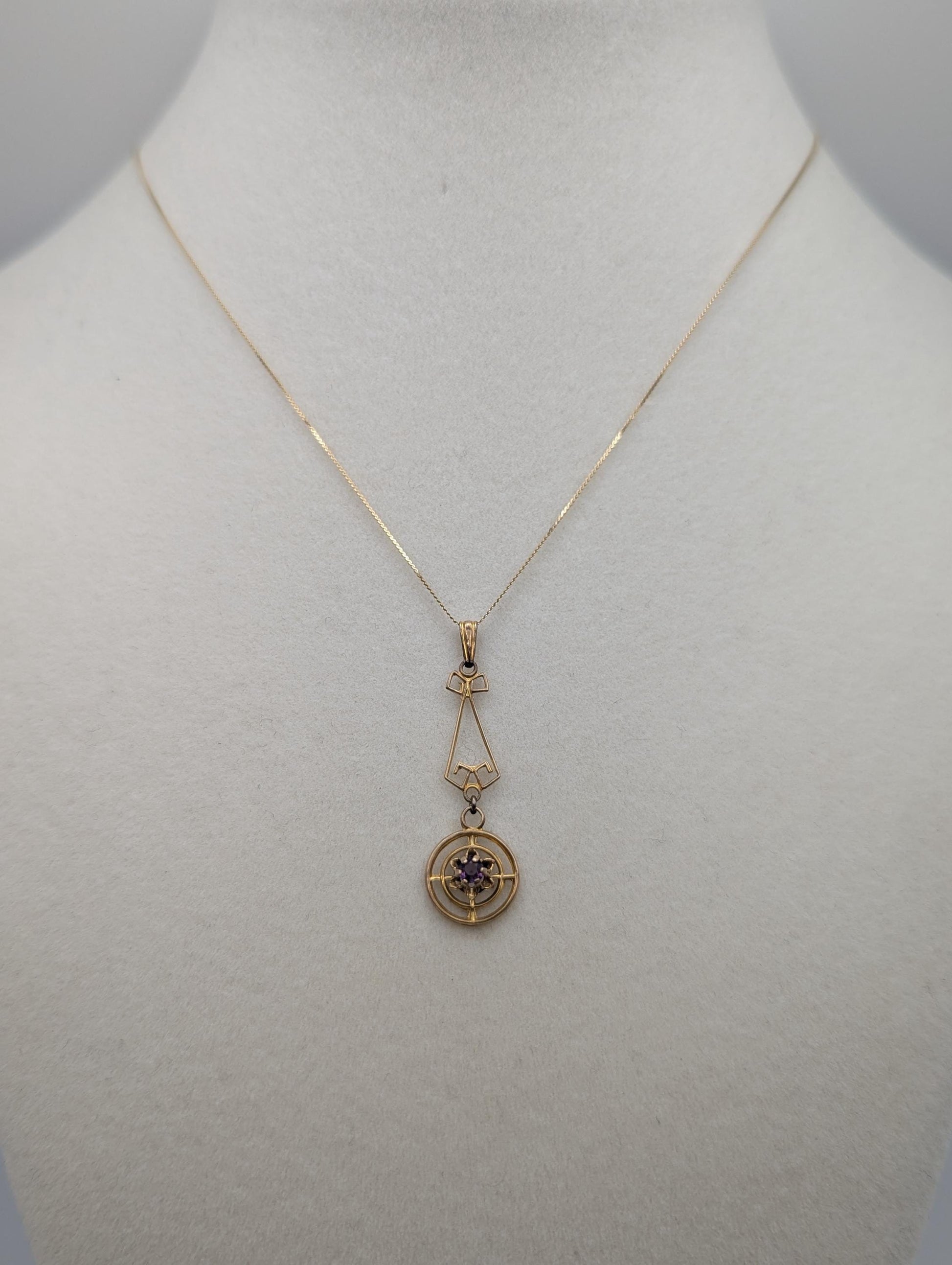 Victorian 14k Italy Lavaliere Amethyst Necklace. Vintage Victorian Necklace. 19"