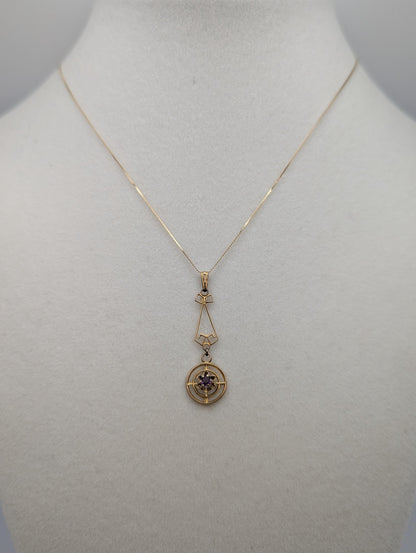 Victorian 14k Italy Lavaliere Amethyst Necklace. Vintage Victorian Necklace. 19"