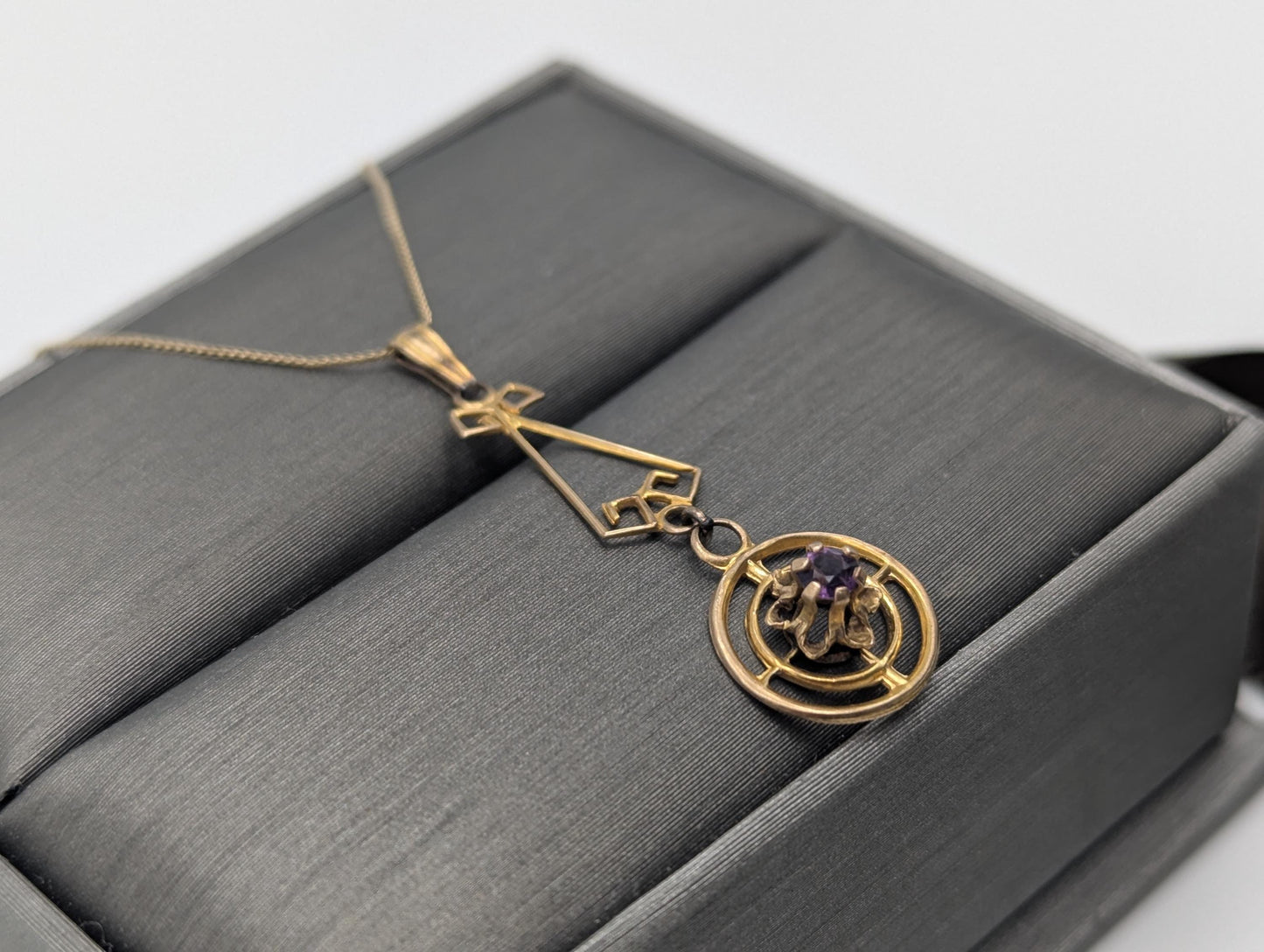 Victorian 14k Italy Lavaliere Amethyst Necklace. Vintage Victorian Necklace. 19"