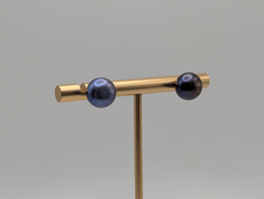 14k Yellow Gold Tahitian Pearl Earrings. Classic Pearl Studs 8 mm