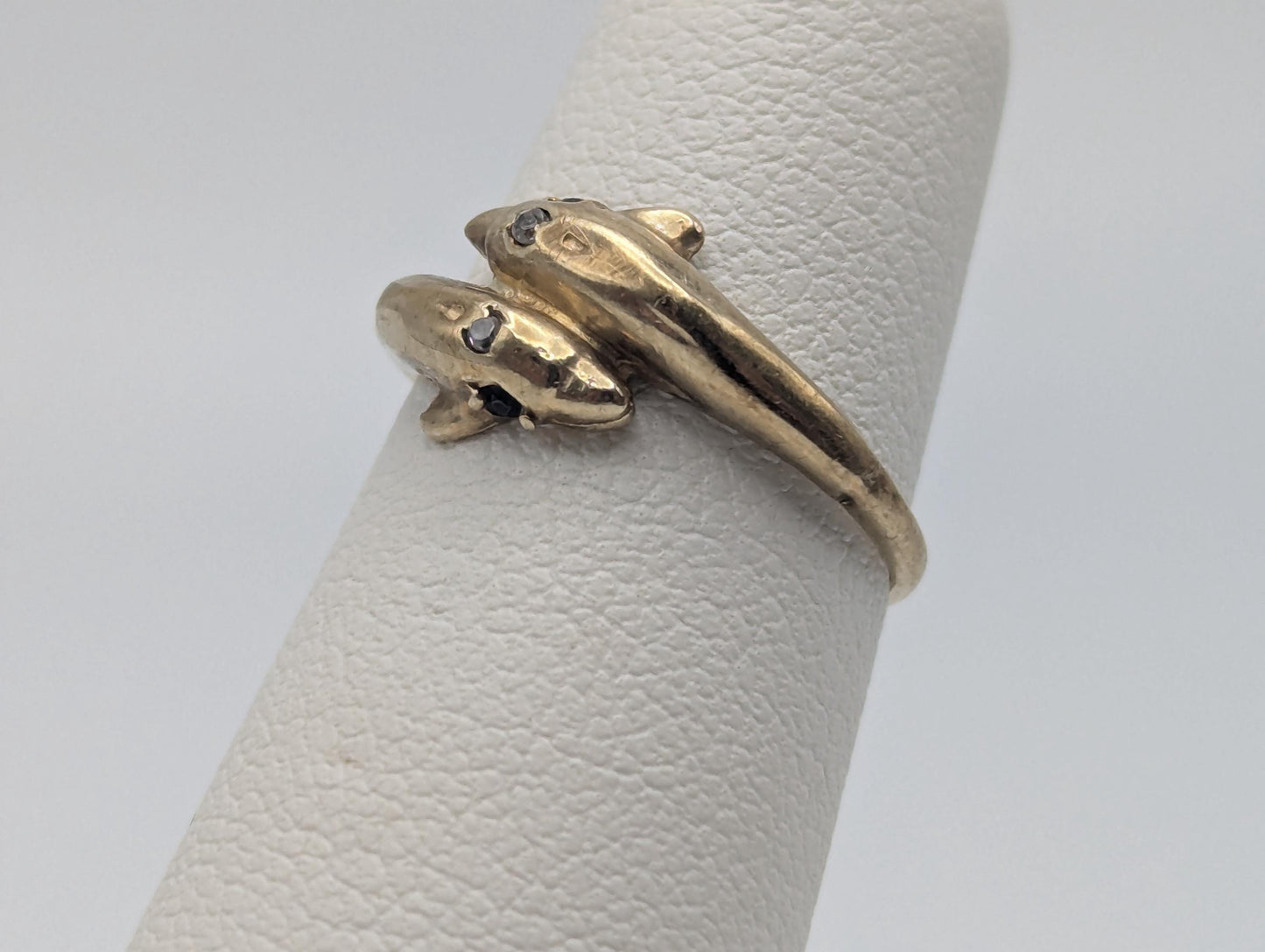 10k Yellow Gold Dolphin Sapphire Diamond Promise Ring Band FREE RESIZE