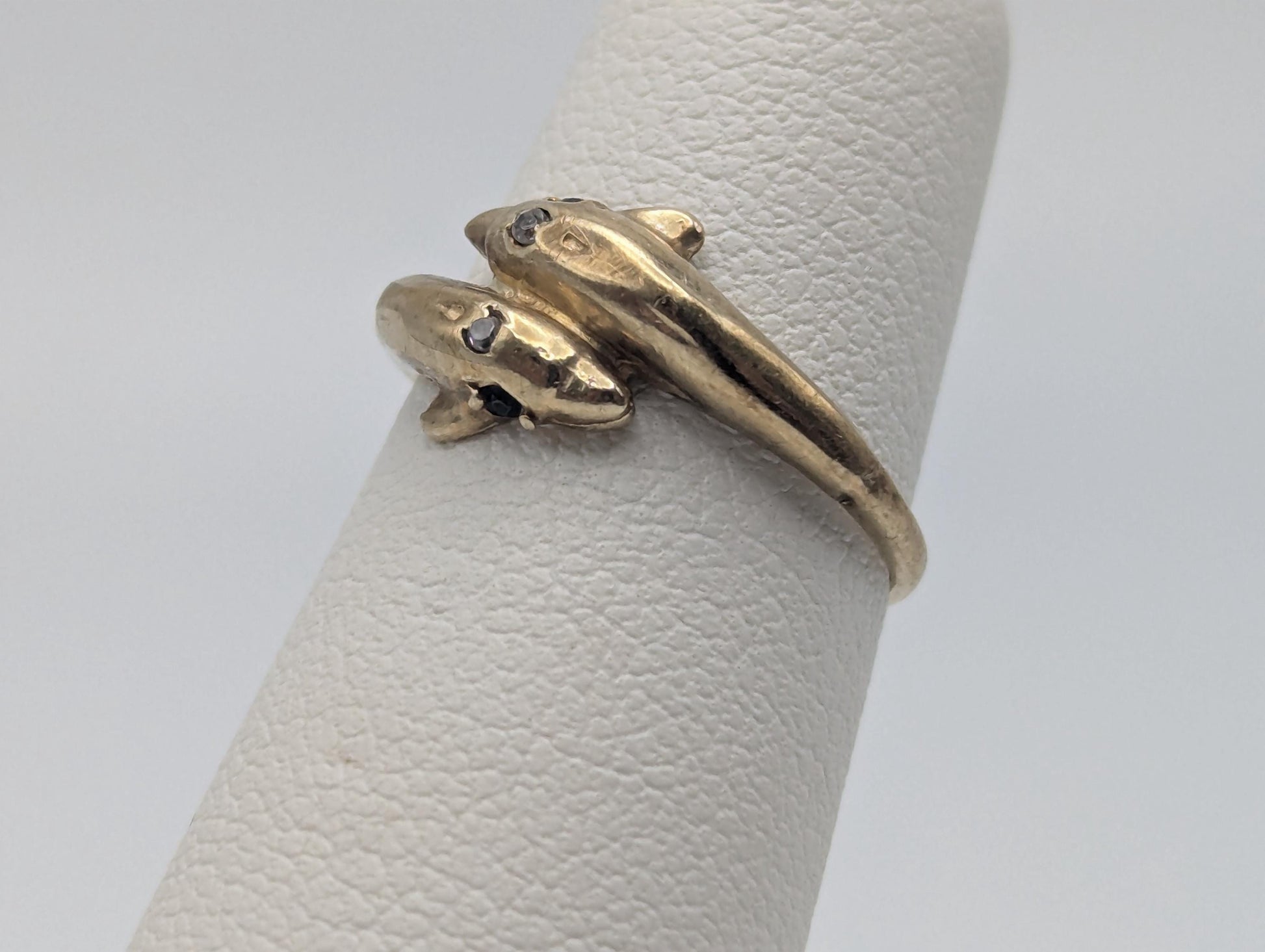 10k Yellow Gold Dolphin Sapphire Diamond Promise Ring Band FREE RESIZE